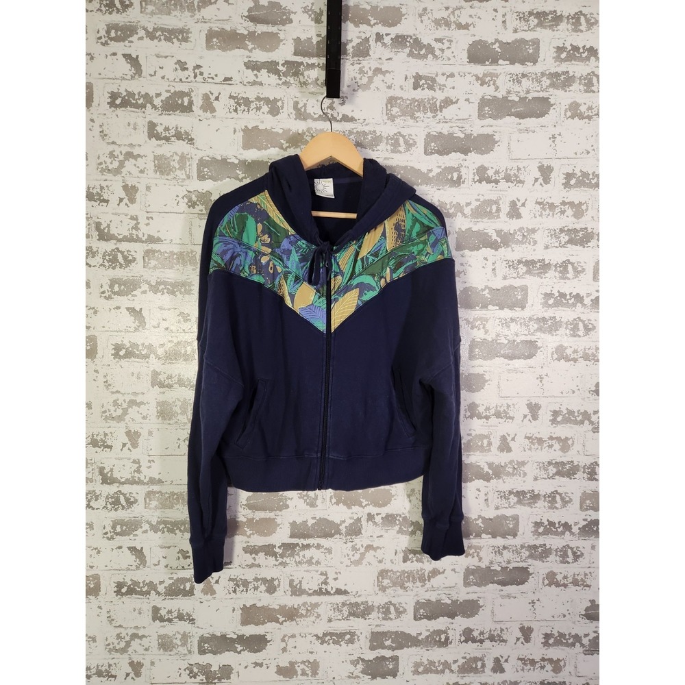 Offline By Aerie Full Zip Hoodie Womens Size L Blue Tropical Floral - Picture 1 of 16